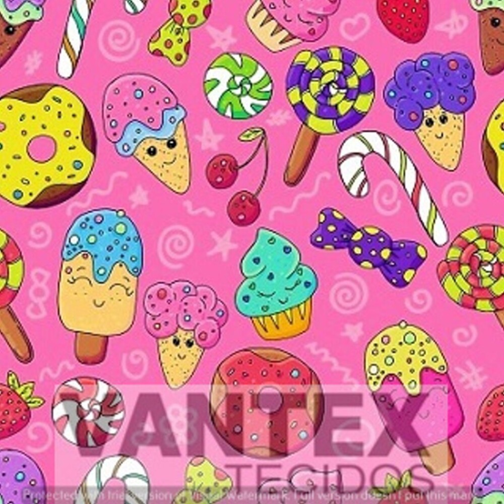 Tecido Microfibra Estampa Digital - Ani(13) aniversário, doces, picolé, sorvete