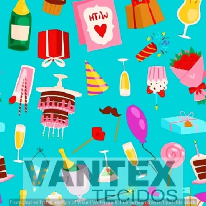 Tecido Gabardine Estampa Digital - Ani(14) - aniversário, presentes, bolo