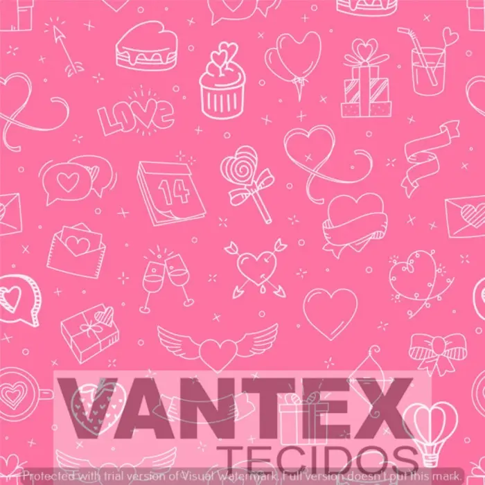 Tecido Gabardine Estampa Digital - Ani(16) - aniversário, coração, presente