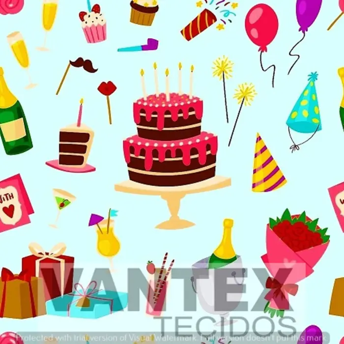 Tecido Gabardine Estampa Digital - Ani(5) - aniversário, bolo