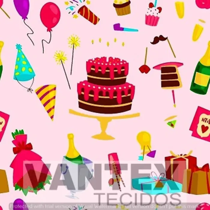 Tecido Gabardine Estampa Digital - Ani(6) - aniversário, bolo