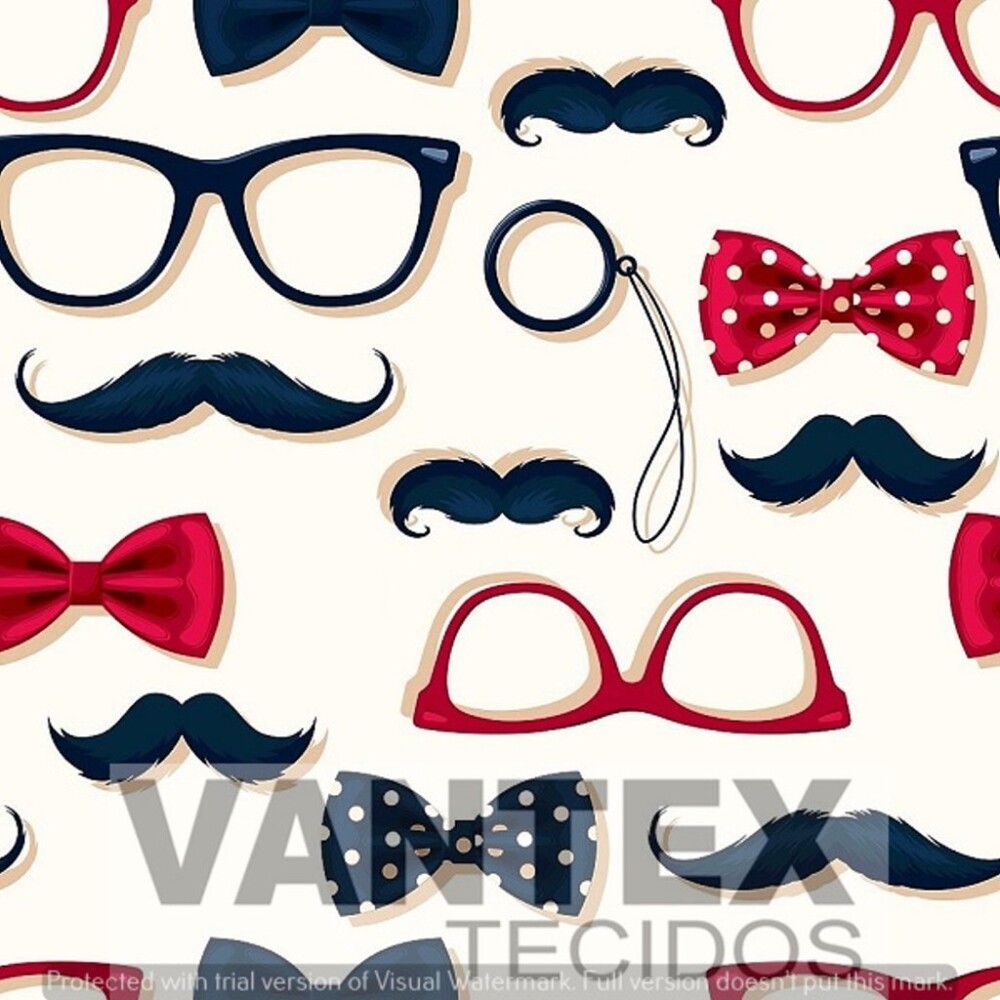 Tecido Microfibra Estampa Digital - Bar(4) - barber shop, óculos, bigode