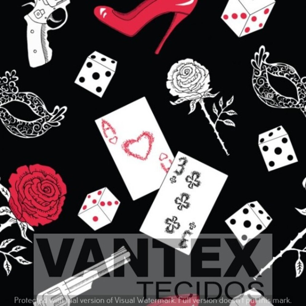 Tecido Microfibra Estampa Digital - Cas(1) - cassino, cartas, dados