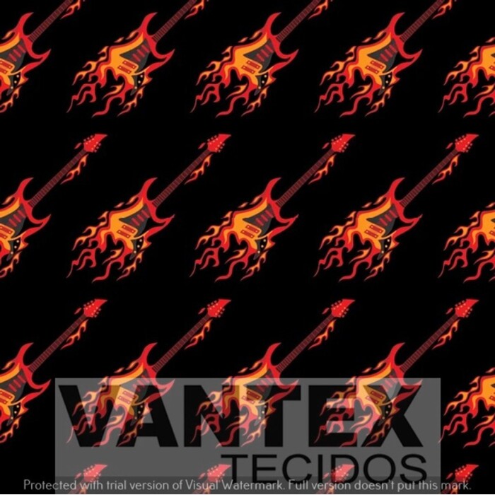 Tecido Microfibra Estampa Digital - Cra(100) - crazy, guitarra, fogo