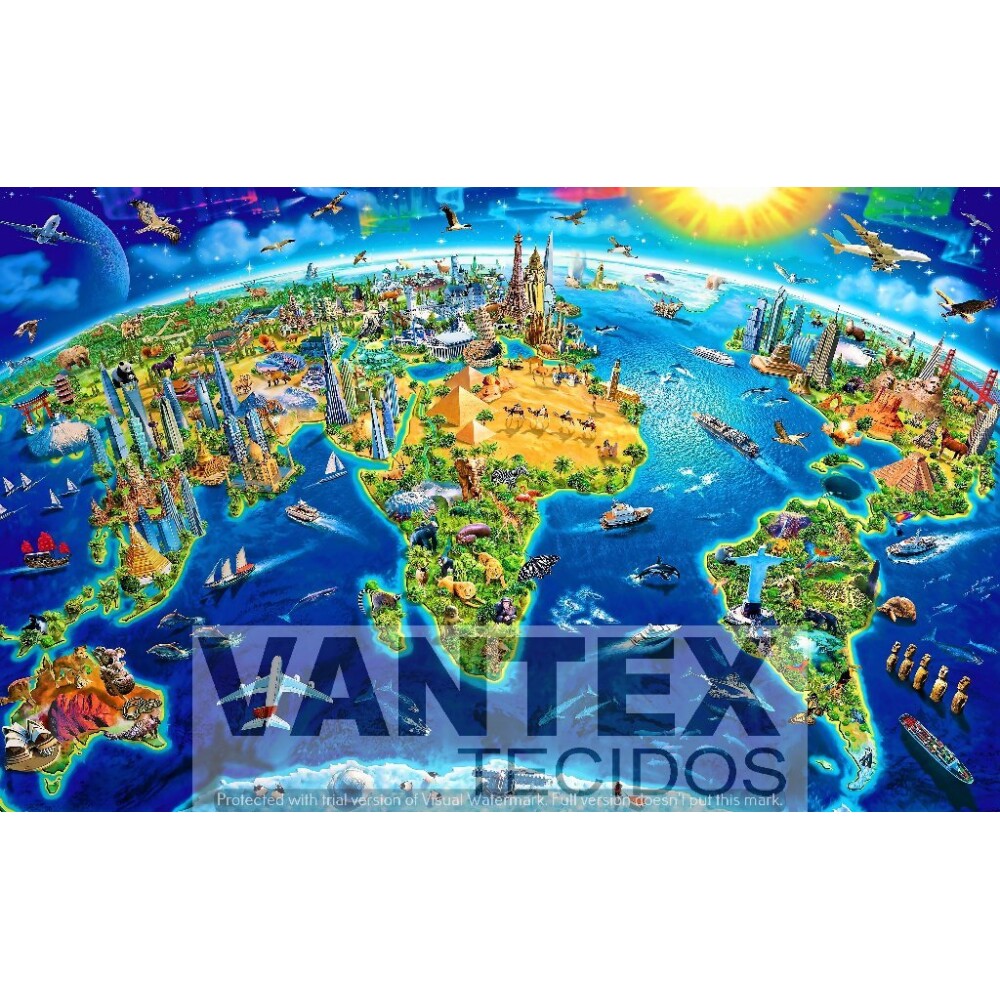 Tecido Microfibra Estampa Digital - Cra(216) - crazy, mundo, mapa, cidades