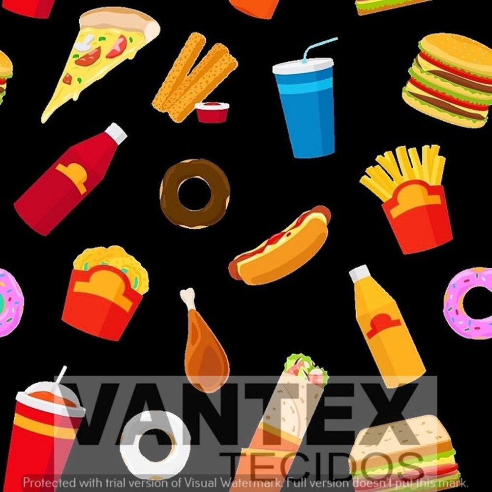 Tecido Microfibra Estampa Digital - Doc(32) - comida, fast food, suco