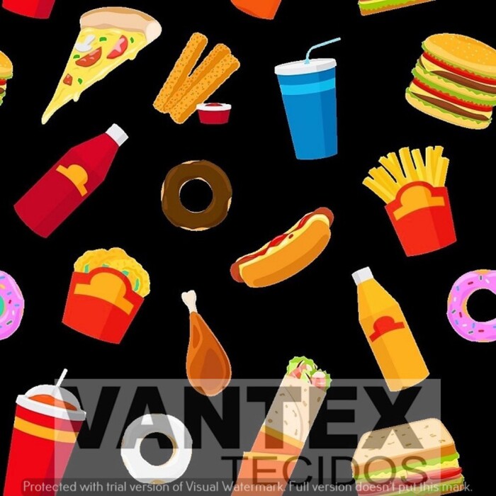Tecido Microfibra Estampa Digital - Doc(32) - comida, fast food, suco