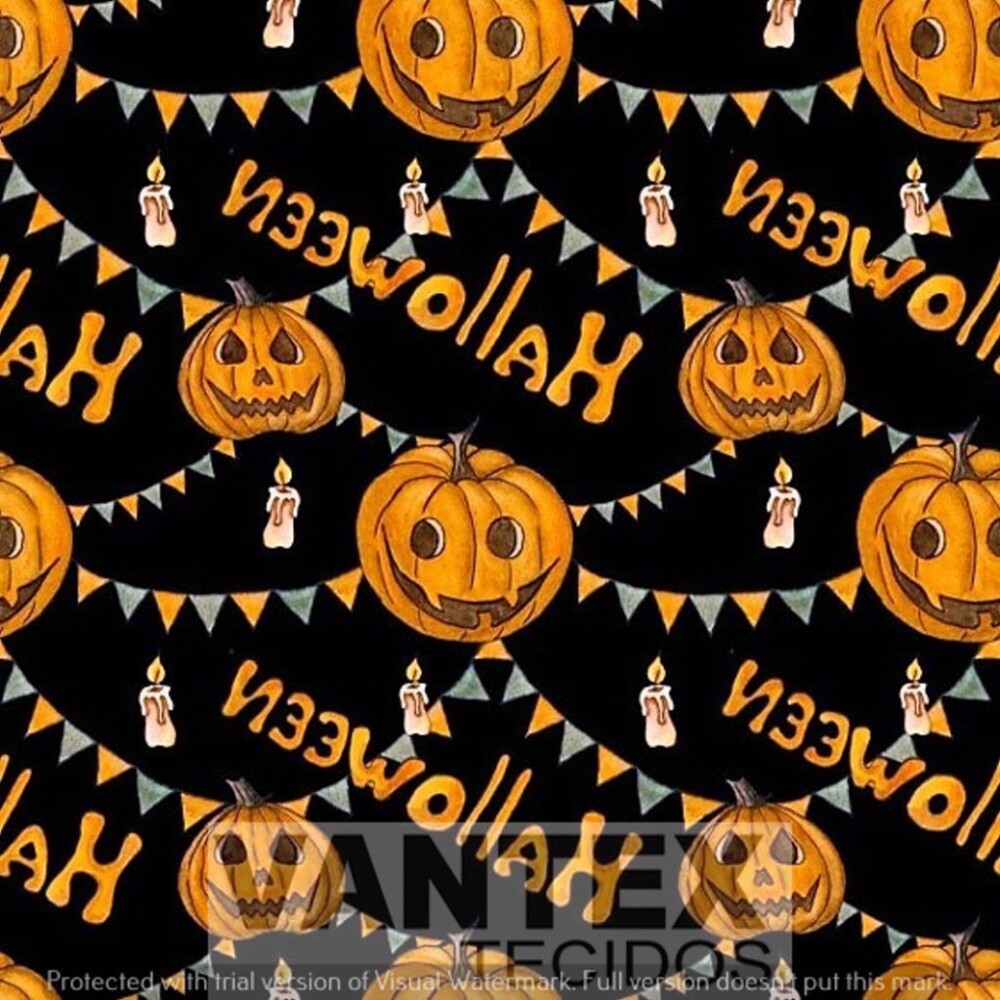 Tecido Microfibra Estampa Digital - Hal(12) - halloween, vela, abobora