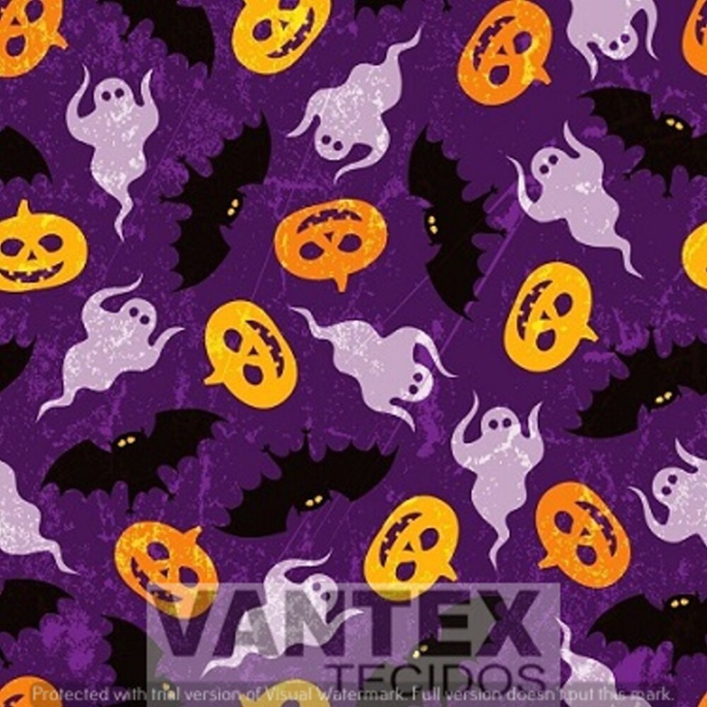 Tecido Microfibra Estampa Digital - Hal(15) - halloween, fantasma, morcego, abobora