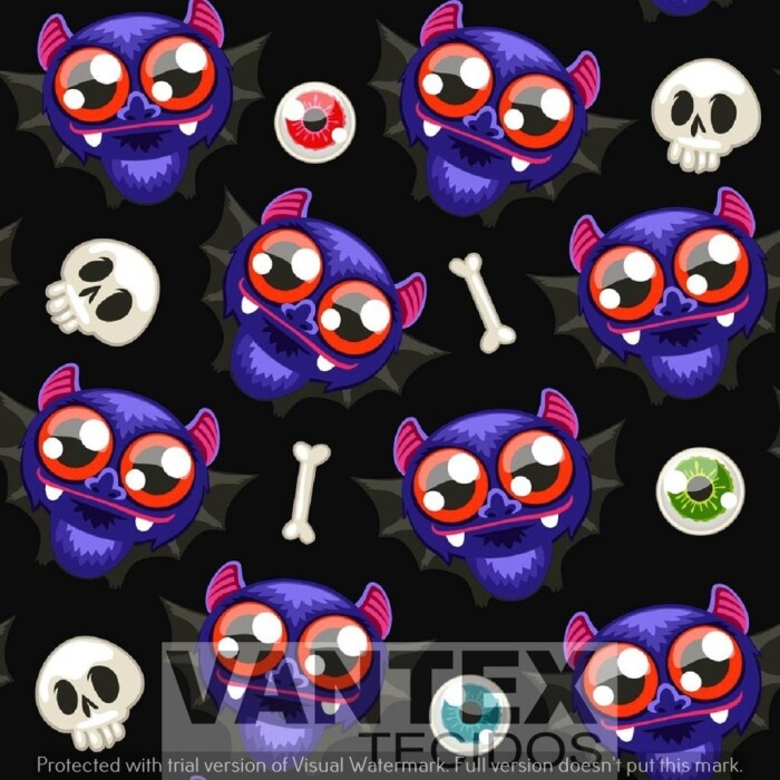 Tecido Microfibra Estampa Digital - Hal(21) - halloween, morcego, caveira