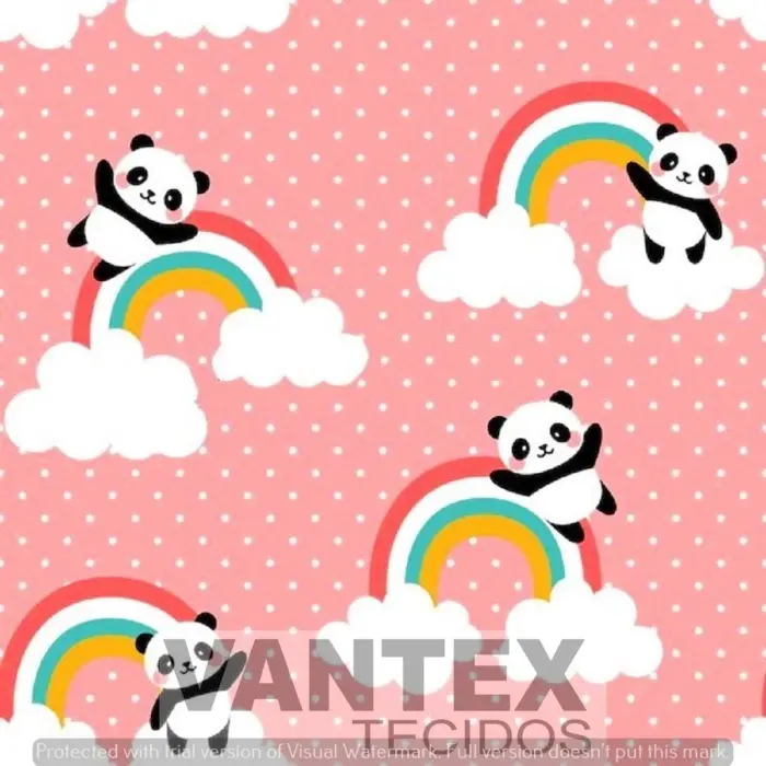 Tecido Microfibra Estampa Digital - Inf(118) - infantil, panda, arco-íris