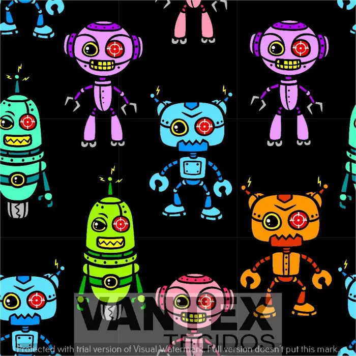 Tecido Microfibra Estampa Digital - Inf(128) - infantil, robô