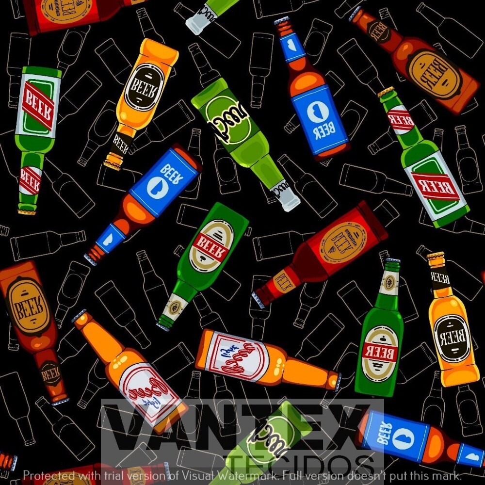 Tecido Microfibra Estampa Digital - Mv1(64) - cerveja, garrafa