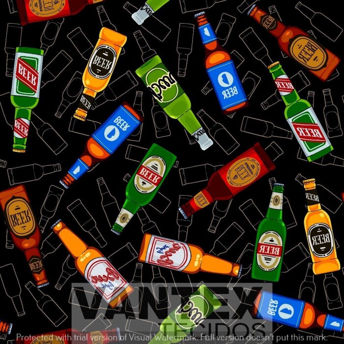 Tecido Microfibra Estampa Digital - Mv1(64) - cerveja, garrafa