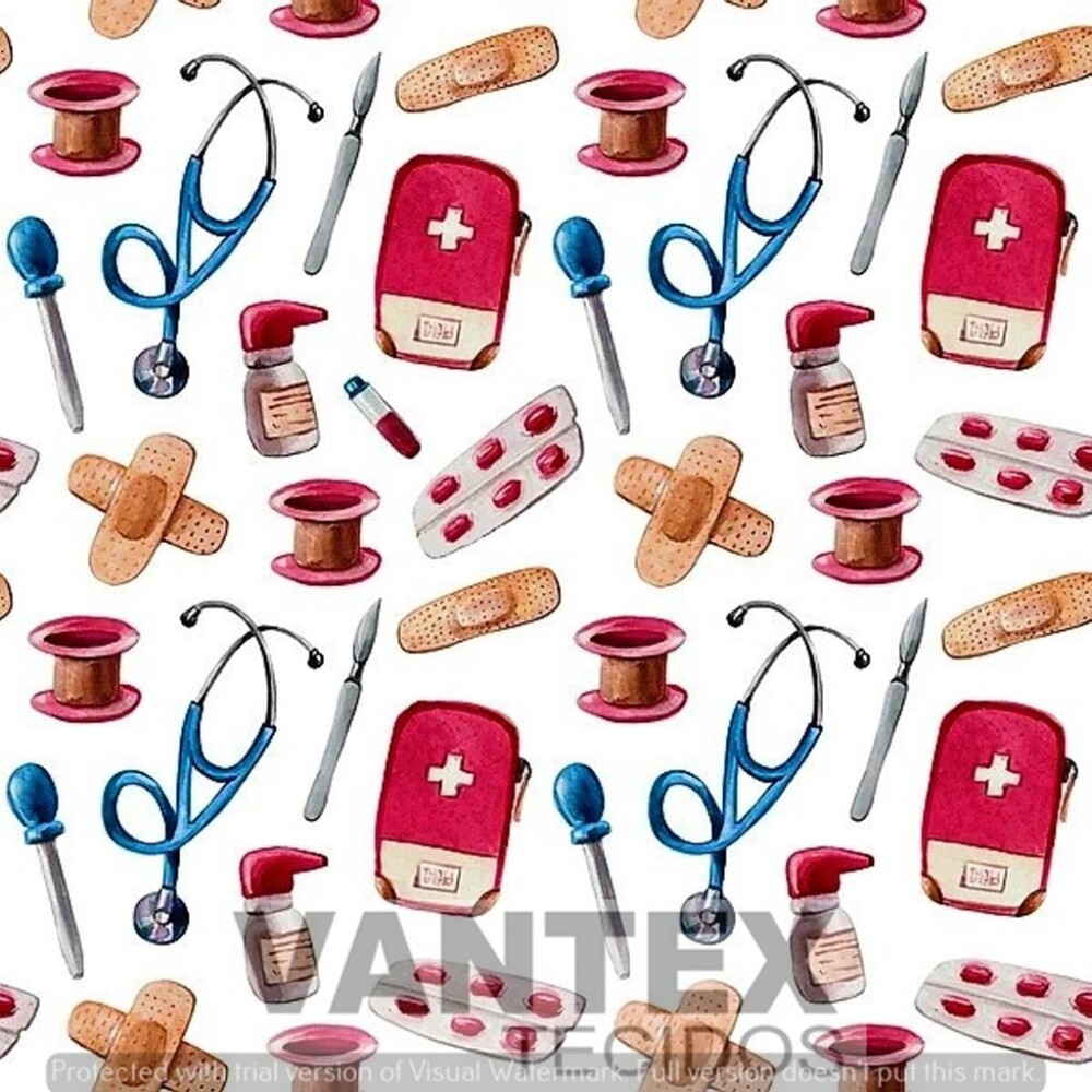 Tecido Microfibra Estampa Digital - Med(22) - médicas, médicos, saúde