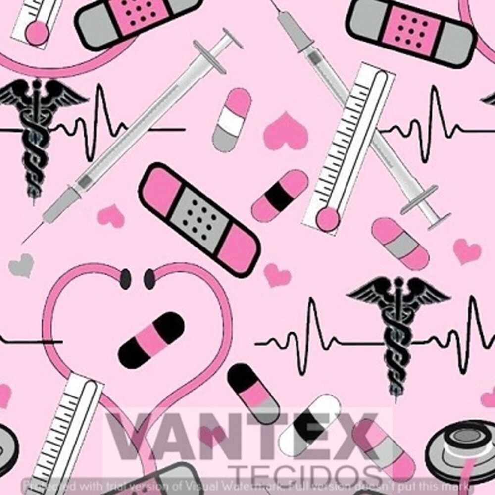 Tecido Microfibra Estampa Digital - Med(27) - médicas, médicos, saúde