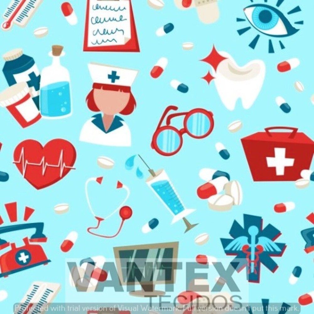Tecido Microfibra Estampa Digital - Med(4) - médicas, médicos, saúde