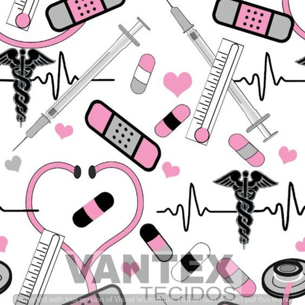 Tecido Microfibra Estampa Digital - Med(9) - médicas, médicos, saúde