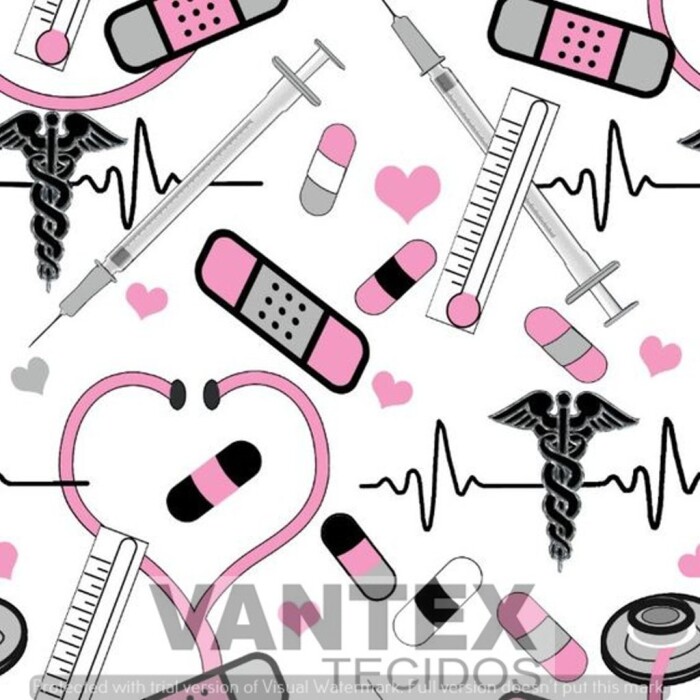 Tecido Microfibra Estampa Digital - Med(9) - médicas, médicos, saúde