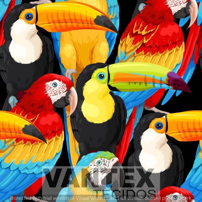 Tecido Microfibra Estampa Digital - Psr(127) - pássaro, tucano, arara