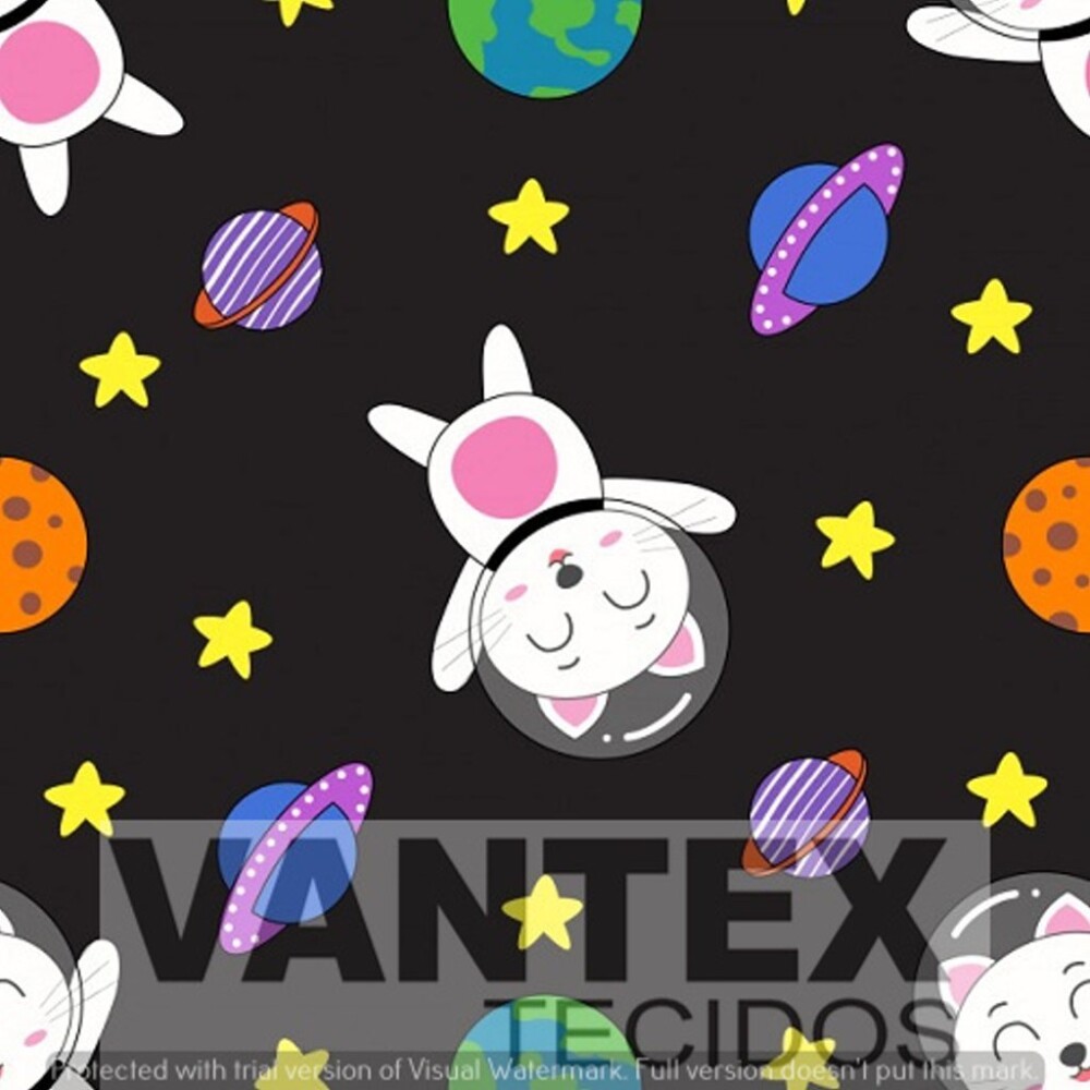 Tecido Microfibra Estampa Digital - Pe1(292) - pets, gatos, planetas