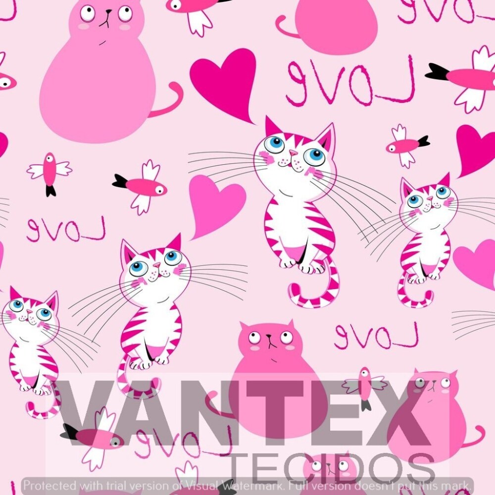Tecido Gabardine Estampa Digital - Pe2(190) - pets, gatos
