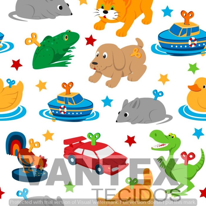 Tecido Gabardine Estampa Digital - Pe2(204) - pets, navio, sapos, cachorro