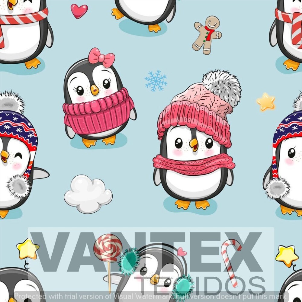 Tecido Microfibra Estampa Digital - Pe2(265) - pets, pinguim