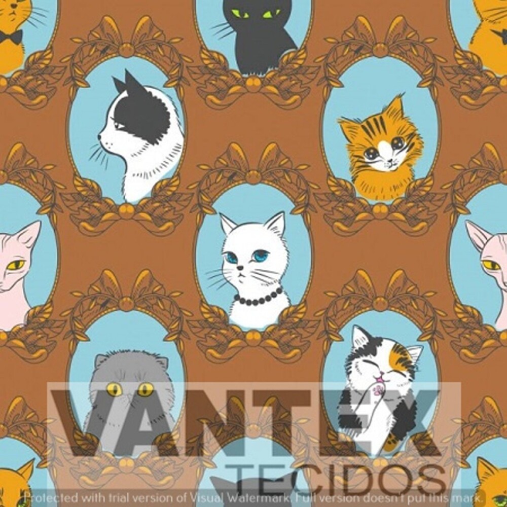 Tecido Gabardine Estampa Digital - Pe2(429) - pets, gatos