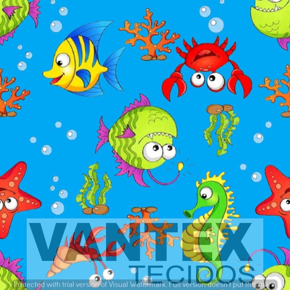 Tecido Microfibra Estampa Digital - Pe2(481) - pets, peixes, mar