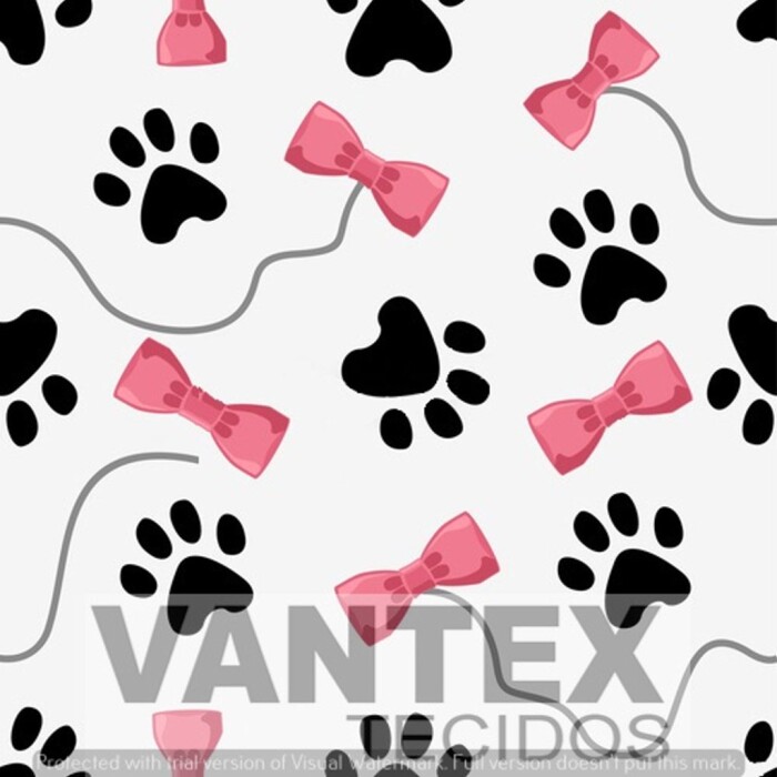 Tecido Gabardine Estampa Digital - Pe4(17) - pets, patas, laços