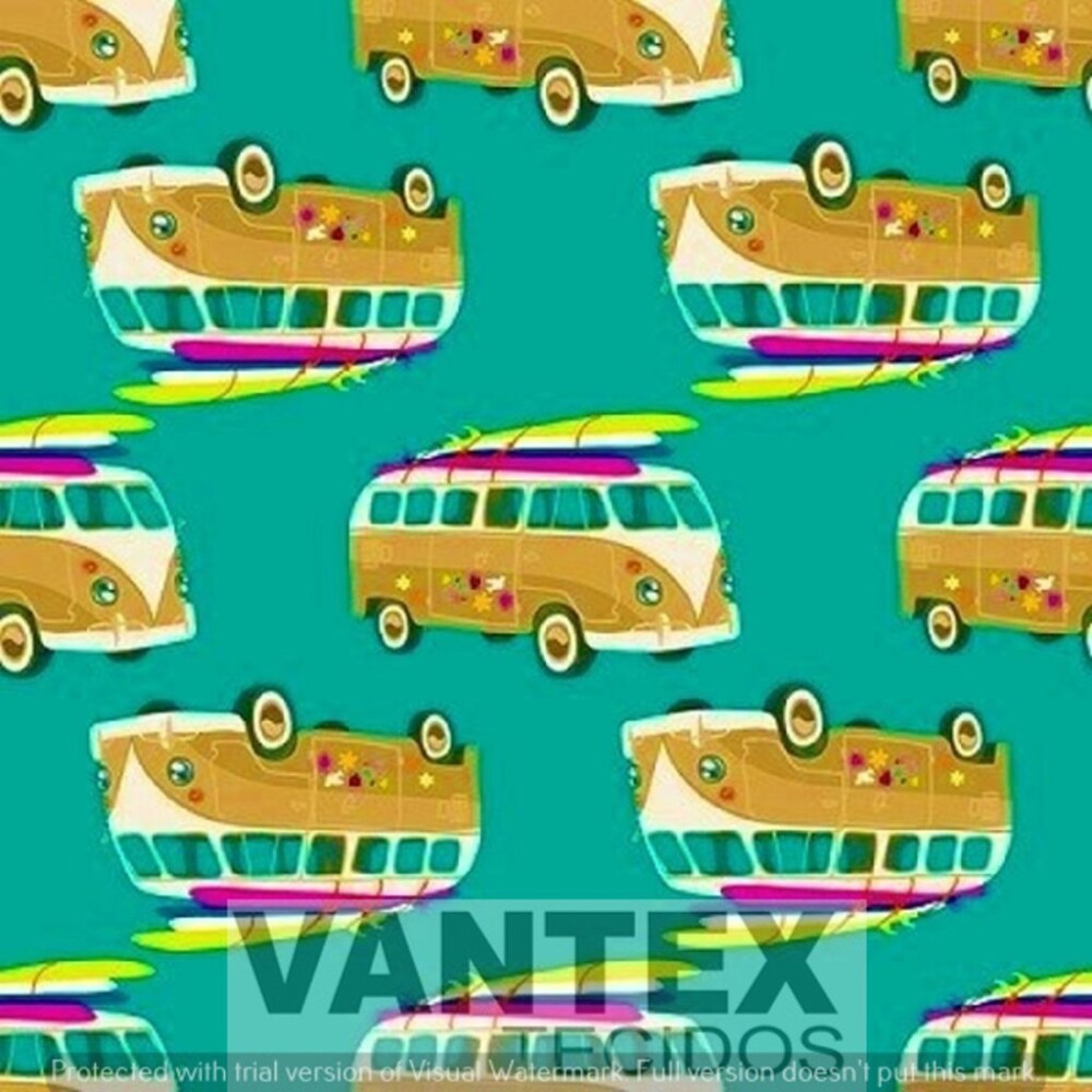 Tecido Gabardine Estampa Digital - Pra(11) - praia, kombi