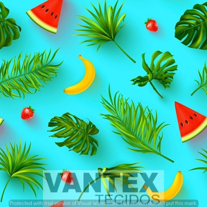 Tecido Microfibra Estampa Digital - Pra(82) - praia, melancia, banana